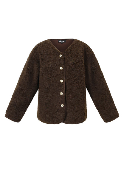 Bruine teddy jas met knopen