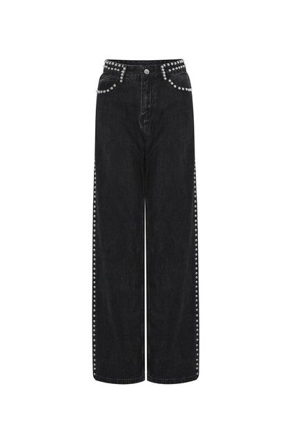 Zwarte rechte jeans met studs dames